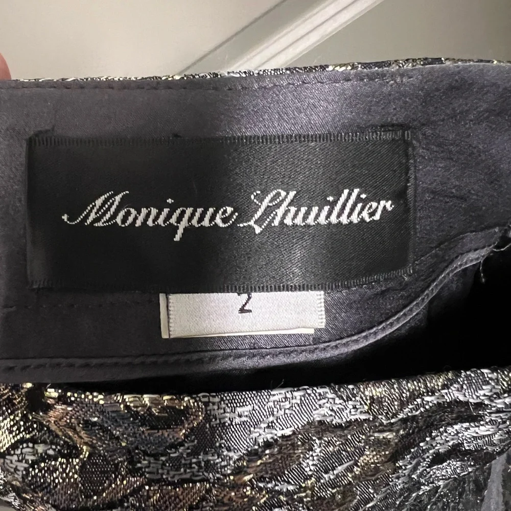 Monique Lhuillier Silver & Gold Brocade Floral Pencil Skirt Size 2 - Picture 3 of 12